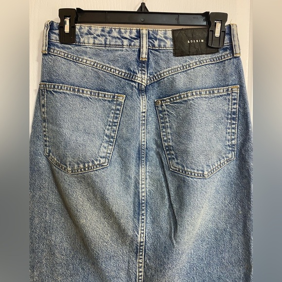 &Denim Midi Distressed Zippered Back Slit Hippie Boho Blue Jean Skirt Size XS - Picture 8 of 11